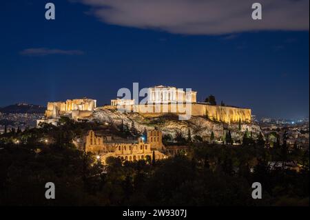 L'Acropoli di Atene di notte Foto Stock