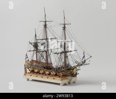 Modello di un Frigate a 24 pistole in cammelli, anonimo, c. 1810 - c. 1820 modello di nave. modello completamente equipaggiato. Mostra il modello Polychromed e il modello testimone della nave Schout a tre alberi nella notte di maggio di 24 pezzi nelle stanze della nave. Legno di Rotterdam (materiale vegetale). ottone (lega). corda Foto Stock