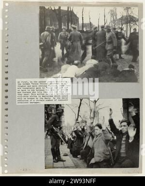 Prima incursione agli ebrei, 1941 Fotografia di due foto della persecuzione degli ebrei ad Amsterdam: Gli ebrei sono riuniti dagli "Ordnungspolizei" del quartiere ebraico di Jonas Daniël Meyerplein (foto sopra). Su Jonas Daniël Meyerplein gli ebrei sono costretti a inginocchiarsi sul pavimento (foto sotto). Il raid ebbe luogo il 22 febbraio 1941. Ne seguì una seconda il 23 febbraio. 427 ebrei furono arrestati. Una guerra è sopravvissuta. Queste incursioni sono state la ragione dello sciopero di febbraio. Giornale di Amsterdam. Plastica (materiale organico) Paesi Bassi Foto Stock