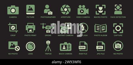 set di icone per la fotografia. illustrazione vettoriale del pacchetto di icone per fotografie Illustrazione Vettoriale
