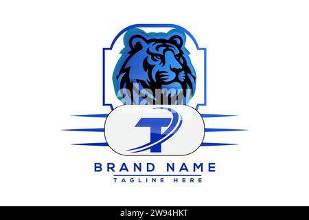 Logo T Tiger Design blu. Logo Vector per le aziende. Illustrazione Vettoriale