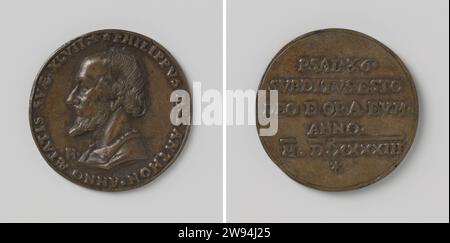 Philipp Melanchton, Friedrich Hagenauer, medaglia di storia del 1543 medaglia di bronzo. Parte anteriore: Cambio uomo seno. Retro: Iscrizione colata in bronzo di Colonia (metallo) Foto Stock