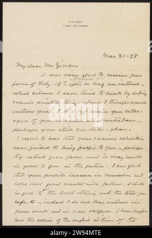 Lettera a Philip Zilcken, 1898 lettera New York (City) paper. Esposizione temporanea di scrittura a inchiostro (processi) / penna / stampa, 'Salon'. istruzione, istruzione dell'artista (in generale). arte grafica, arte, negozio d'arte. soldi Foto Stock