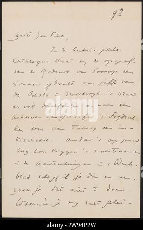 Lettera a Jan Veth, Albert Verwey, 1875 - 1925 lettera datata 92 in una mano successiva. carta. scrittura a inchiostro (processi) / materiale stampato a penna. disegno Foto Stock