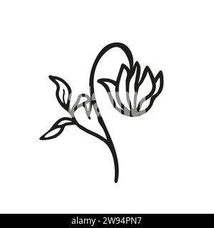 Icona semplice fiore astratto primaverile. Illustrazione vettoriale con linee floreali. Logo grafico floreale, icona disegnata a mano per decorare la carta o l'invito, isolata Illustrazione Vettoriale