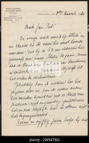 Lettera a Jan Veth, Rijksakademie van Visual Arts, 1920 lettera Amsterdam paper. scrittura inchiostro (processi) / penna / stampa Foto Stock