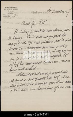 Lettera a Jan Veth, Rijksakademie van Visual Arts, 1917 lettera Amsterdam paper. scrittura inchiostro (processi) / penna / stampa Foto Stock