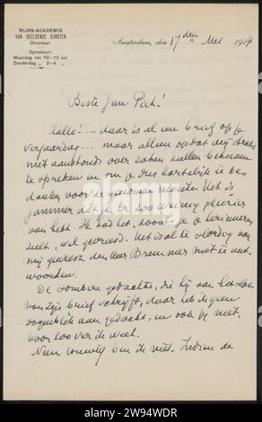 Lettera a Jan Veth, Rijksakademie van Visual Arts, 1914 lettera Amsterdam paper. scrittura inchiostro (processi) / penna / stampa Foto Stock