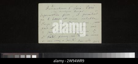 Cartolina per Andries Bonger, Odilon Redon, 1897 Paris Cardboard. scrittura a inchiostro (processi)/denaro penna Foto Stock