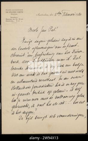 Lettera a Jan Veth, Rijksakademie van Visual Arts, 1920 lettera Amsterdam paper. scrittura inchiostro (processi) / penna / stampa Foto Stock