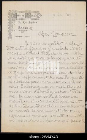 Brief aan Philip Zilcken, in o prima di 1902 lettera Parigi scrittura inchiostro (processi) / penna Foto Stock