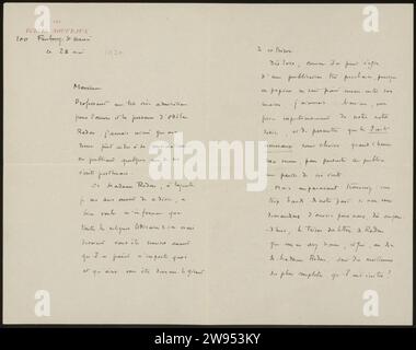 Brief Aan Andries Bonger, New Writings, 1920 Letter Paris paper. scrittura inchiostro (processi) / penna / stampa Foto Stock