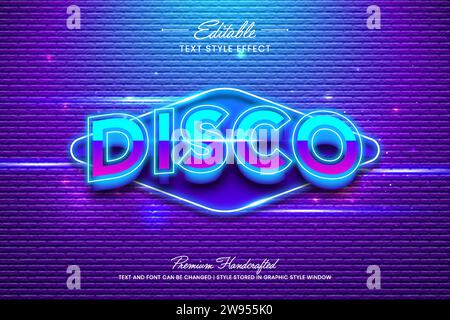 Stile grafico vettoriale al neon colorato su sfondo mattone. Effetto testo 3D vettoriale modificabile. Illustrazione Vettoriale
