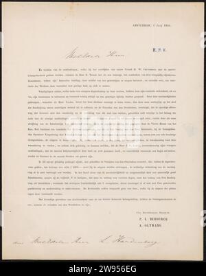 Lettera a Lambertus Hardenberg (1822-1900), Pierre Louis Dubourcq, 1846 lettera Amsterdam paper. stampa/scrittura a inchiostro (processi)/penna delle arti grafiche. denaro Foto Stock