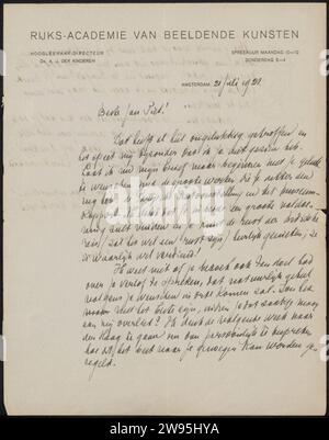 Lettera a Jan Veth, Rijksakademie van Visual Arts, 1921 lettera Amsterdam paper. Inchiostro scrittura (processi) / penna / stampa mostra  arte in viaggio; turismo Parigi. Indie Orientali olandesi, il. Svizzera Foto Stock