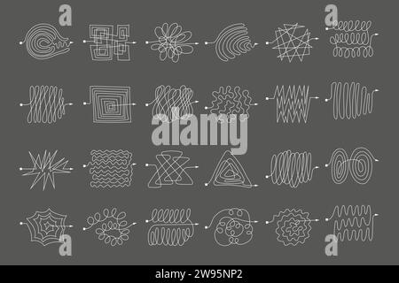 Frecce della linea disordinata. Concetto di business con modello di percorsi curvi nodo di Minds recente set di doodle vettoriali Illustrazione Vettoriale