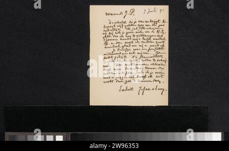 Lettera a Jan Veth, Jac van Looij, 1865 - 1925 lettera datata 7 luglio 91 in seguito. carta. scrittura a inchiostro (processi)/denaro penna. passioni, emozioni, affezioni Foto Stock