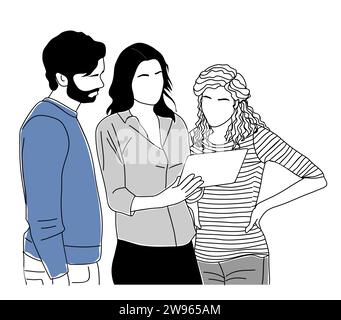 Uomini e donne che lavorano insieme al disegno vettoriale. Illustrazione Vettoriale