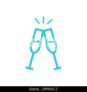 Bicchieri da champagne di Capodanno. Ciao. Dal set di icone blu. Illustrazione Vettoriale