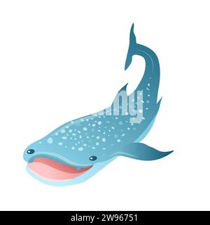Simpatico squalo balena da cartoni animati isolato su sfondo bianco Illustrazione Vettoriale