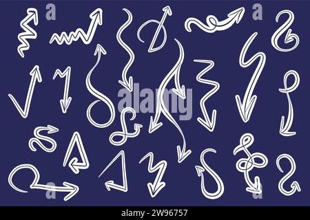Frecce disegnate a mano. Disegnare le frecce per aziende e istruzione. Illustrazione Vettoriale