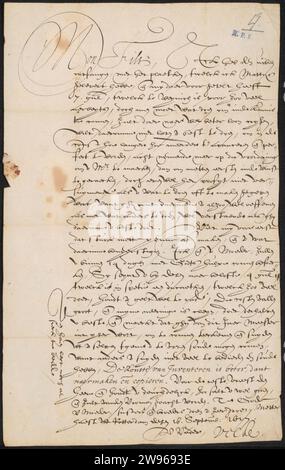 Lettera a Jan van de Velde (II), Jan van de Velde (i), lettera Rotterdam del 1617. scrittura a inchiostro (processi) / penna per le arti grafiche. arte commerciale, negozio d'arte. soldi. istruzione, istruzione dell'artista (in generale). disegno. viaggi; turismo. la vita familiare. malattie Foto Stock