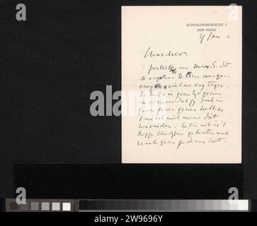 Lettera a Jan Veth, Isaac Israels, 1875 - 1925 lettera del gennaio 27. In seguito 21. Il giornale dell'Aia. Scrittura a inchiostro (processi) / penna / stampa di persone storiche (ritratti e scene della vita) Groningen Foto Stock