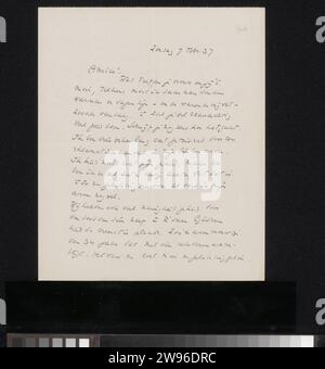 Lettera a Willem Bogtman, Richard Nicolaüs Roland Holst, 1937 lettera. scrittura inchiostro (processi) / malattie penna. la vita familiare Foto Stock