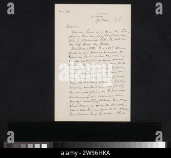 Lettera a Jan Veth, Pieter Lodewijk Tak, 1874 - 1907 lettera del 19 settembre Da scrittore, con aggiunta 95 in una mano successiva. Carta Nieuwer-Amstel. scrittura a inchiostro (processi) / penna / stampa di materiale stampato. pittura (compresa l'illuminazione di libri, la pittura in miniatura). architettura. mostra  arte Foto Stock