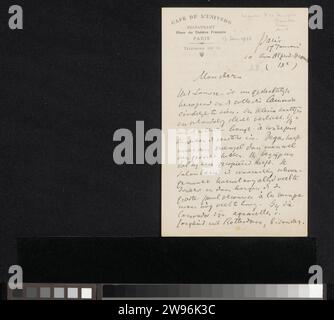 Lettera a Jan Veth, Isaac Israels, 1875 - 1925 lettera del 17 gennaio. In seguito 17 gennaio 1920. Giornale di Parigi. scrittura a inchiostro (processi)/penna/stampa di persone storiche (ritratti e scene della vita). commercio d'arte, negozio d'arte. mostra  pittura artistica (compresa l'illuminazione di libri, la pittura in miniatura). Le arti grafiche Rotterdam. Parigi Foto Stock