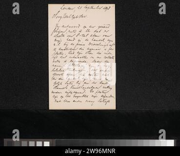 Lettera a Pieter Haverkorn van Rijsewijk, Pieter Dupont, 1898 lettera London paper. scrittura a inchiostro (processi) / penna per le arti grafiche. arte commerciale, negozio d'arte. mostra  disegno artistico. malattie. istruzione, istruzione dell'artista (in generale). Money Paris Foto Stock