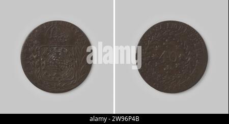 40 viaggio dell'Impero Brasile di D. Pedro i, 1828 , 1828 Coin Mecca di rame. Fronte: Tra due rami legati coronato stemma del Brasile. Reverside: Inside Circle of Floral Value Designation: 40. In senso inverso sotto l’anno con il diritto di esso lettera C [= Cuiaba]. Bordo liscio. Battuto a Cuiaba, Mato grosso. rame (metallo) a percussione (lavorazione dei metalli) Foto Stock