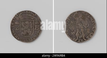 Free Duchy Brabant, medaglia d'argento 1584. Fronte: Soldato con spada tirata e scudo all'interno del cambio. Rovescio: Stemma coronato tra due B coronati all'interno del Brabante Omnipia Brabante argento (metallo) che colpisce (lavorazione dei metalli) Brabante Foto Stock