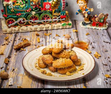 biscotti tradizionali della melomakarona greci fatti in casa Foto Stock