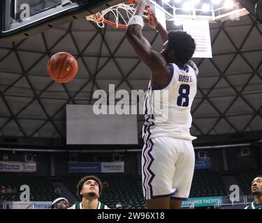 24 dicembre 2023: Il centro della TCU Ernest Udeh Jr. (8) cede la palla durante la partita di basket Hawaiian Airlines Diamond Head Classic tra i TCU Horned Frogs e gli Hawaii Rainbow Warriors alla Sofi Arena nello Stan Sheriff Center di Honolulu, Hawaii. Glenn Yoza/CSM (immagine di credito: © Glenn Yoza/Cal Sport Media) (immagine di credito: © Glenn Yoza/Cal Sport Media) Foto Stock