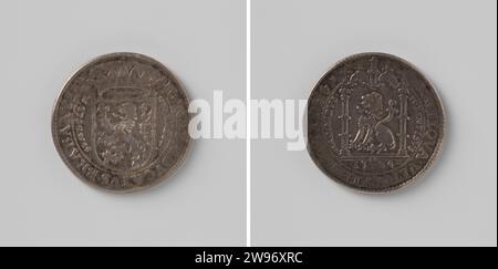 Free Duchy Brabant, medaglia d'argento 1584. Fronte: Stemma coronato all'interno di Tweeregelig Dischanging. Al contrario: leone, seduto all'interno del cancello onorario sopra l'anno in Brabante di Capement Silver (metallo) Brabante (lavorazione dei metalli) Brabante Brabante Foto Stock