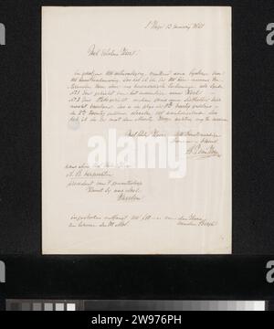 Lettera ad A.B. Verpoorten, Bartholomeus Johannes van Hove, 1848 lettera l'Aia. scrittura a inchiostro (processi) / penna che critica e discute di arte, critica artistica. disegno. soldi Foto Stock