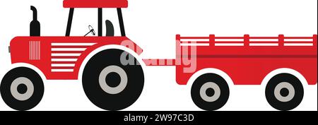 Icona del trattore con vettore di colore del carrello | veicolo per agricoltura | colore del veicolo agricolo | portapacchi Illustrazione Vettoriale
