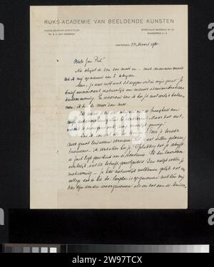 Lettera a Jan Veth, Rijksakademie van Visual Arts, 1920 lettera Amsterdam paper. scrittura inchiostro (processi) / penna / stampa Foto Stock