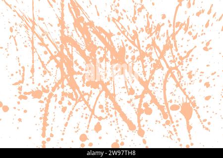 Illustrazione astratta del grunge vettoriale. Pesco fuzz spruzzi di vernice su sfondo bianco. Macchie, gocce, macchie, stampe di inchiostro. Texture disordinata e artigianale B. Illustrazione Vettoriale