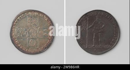 Two-Third Taler from Brunswijk-Luneburg-Calenberg-Hannover by Georg i Ludwig, 1720 , 1720 Coin d'argento. Parte anteriore: Quattro stemmi coronati a forma di croce. Nel centro di designazione del valore, che è una modifica. Retromarcia: Wildeman in piedi a Dennenbos con Dennenboom nella mano destra. Nella lettera di taglio C. anno alla fine del cambiamento. Bordo liscio. argento (metallo) a percussione (lavorazione dei metalli) Foto Stock