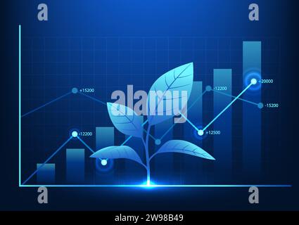 La tecnologia finanziaria di fronte al grafico è un albero che mostra la crescita dell'azienda, come un albero che cresce gradualmente man mano che un'azienda si espande Illustrazione Vettoriale