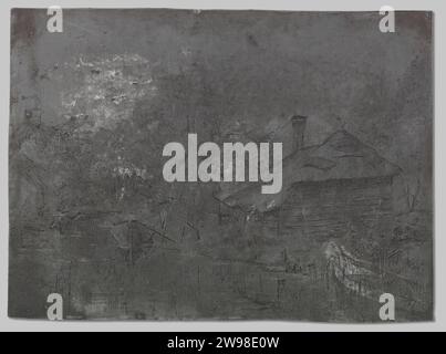 Casa su un lago con due barche a Giethoorn, c. 1885 zinco inciso Gestoorn Foto Stock