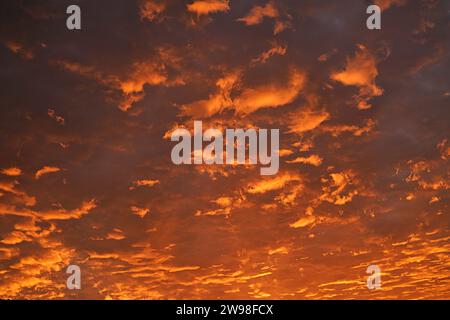 Durtal, Francia. 20 dicembre 2023. © PHOTOPQR/LE COURRIER DE l'OUEST/AURELIEN BREAU ; DURTAL ; 24/12/2023 ; LE CIEL A PRIS une COULEU FEU JUSTE AVANT LE COUCHER DE SOLEIL LE 24 DICEMBRE 2023 Un inferno di Natale DURTAL al tramonto nella Francia nord-occidentale credito: MAXPPP/Alamy Live News Foto Stock