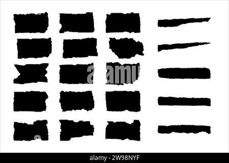 Rettangoli frastagliati, adesivi a coste isolati su sfondo bianco Illustrazione Vettoriale