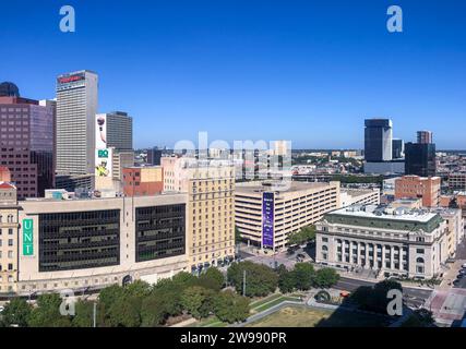 Dallas, USA - 6 novembre 2023: Vista dello skyline di Boston dalla piattaforma panoramica al grattacielo nel quartiere storico. Foto Stock