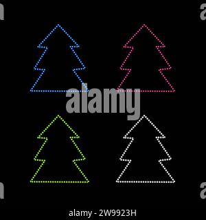 Un insieme di alberi di Natale con un effetto neon. Illustrazione Vettoriale