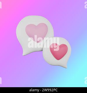 Due bolle di conversazione con un cuore, che simboleggiano amore e connessione Foto Stock