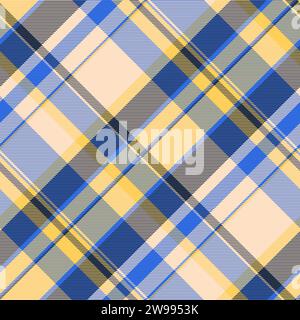 Tessuto hippie a controllo, tessuto tartan vettoriale personalizzabile. Motivo di sfondo a quadri senza cuciture nostalgia nei colori blu e ambra. Illustrazione Vettoriale