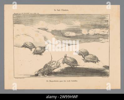 A est, Marius Bauer, 1897 stampa Cartoon sulla restrizione dei grandi paesi europei nella guerra greco-turca del 1897. Le grandi potenze mostrate come tartarughe e l'Inghilterra come un'aragosta. Crostacei di carta di Amsterdam: aragosta. tartarughe, tartarughe. Caricature politiche e satira la Grecia. Turchia Foto Stock
